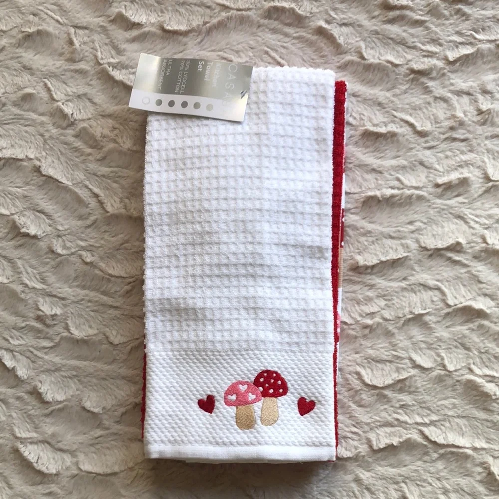 Casaba Mushroom Hearts Kitchen Towels